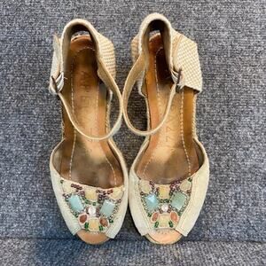 Apepazza Gaia Wedge Heel Cream Suede Bead Embellished Espadrille Sandal Size 6.5